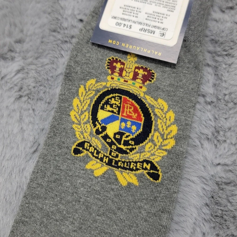 Polo Ralph Lauren Socks‎ Mens 10-13 Gray Preppy Polo Bear Crest Mid Calf Cotton